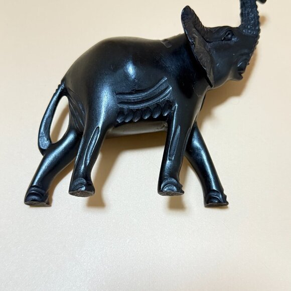 Wooden Elephant Carved Figure 6” X  7” Solid Wood Statue - Picture 3 of 4